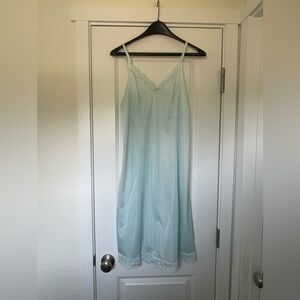 Baby blue VTG slip dress with lace trim and bow detail